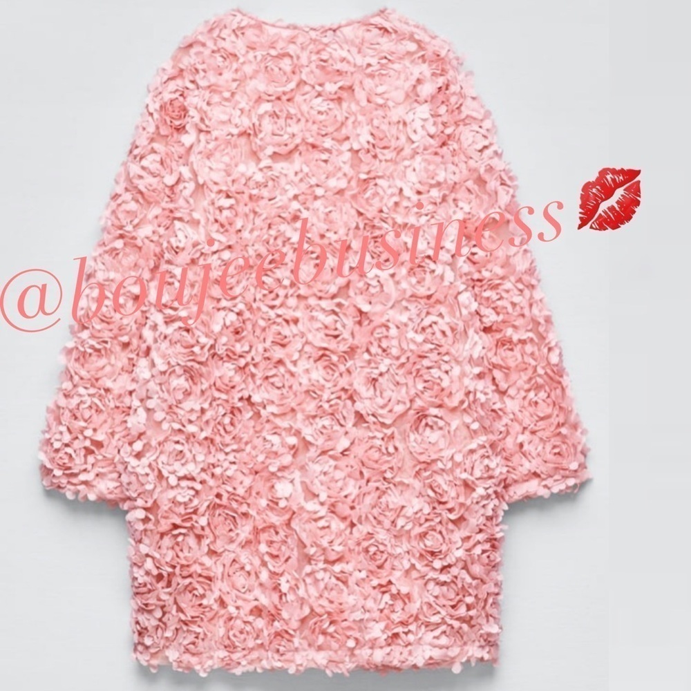 ZARA Floral Textured Coat Pink BNWT - Picture 11 of 11